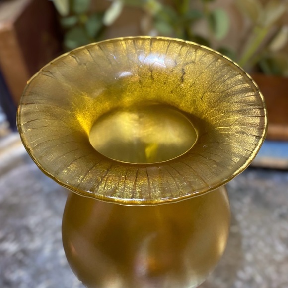 Antique Loetz c1900 Iridescent Amber Gold Art Glass Vase Art Nouveau - Picture 9 of 11